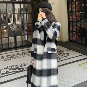 韩系chic黑白条纹双面羊绒外套女秋冬超火好看高级小众毛呢厚外套图片