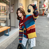 新品现货！古早氛围多巴胺条纹针织外套8602-P130控218(上衣），女装针织衫/毛衣，依依服饰