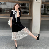 超好看蕾丝拼接连衣裙女2025夏季新款法式高级感宽松显瘦T恤长裙，商品下架区，依依服饰