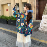 新品现货！蓝色韩系花朵针织上衣+半裙两件套8621-P175控288，女装套装/套裙，依依服饰