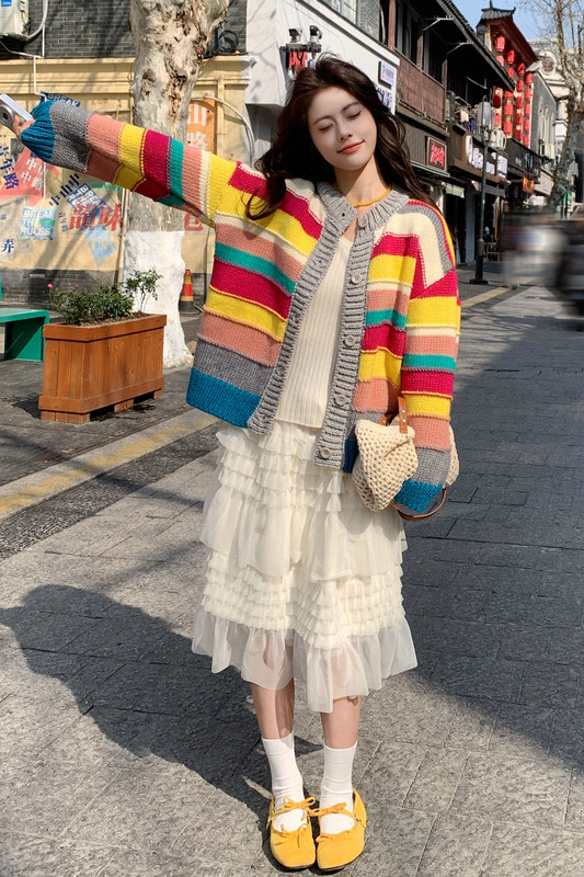 【现货】春日多巴胺条纹针织上衣+半裙两件套8620-P175控288,商品下架区,依依服饰