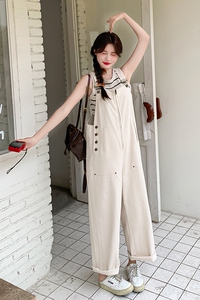 韩版时尚设计感工装背带裤女2025夏季新款法式宽松显瘦盐系阔腿裤图片