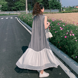 韩版休闲拼接条纹无袖连衣裙女夏2025新款温柔风小众设计仙气长裙，女装连衣裙，依依服饰