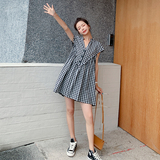 黑白格子连衣裙女夏2025超好看小众不撞款休闲宽松森系娃娃短裙子，女装连衣裙，依依服饰