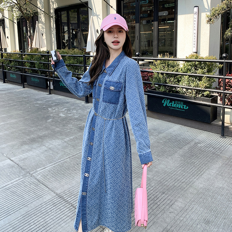 盐系韩版复古牛仔连衣裙女2025春秋新款高级感气质收腰显瘦A字裙图片