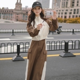 美拉德穿搭休闲运动卫衣套装女春秋2025新款高级感工装长裙两件套，女装套装/套裙，依依服饰