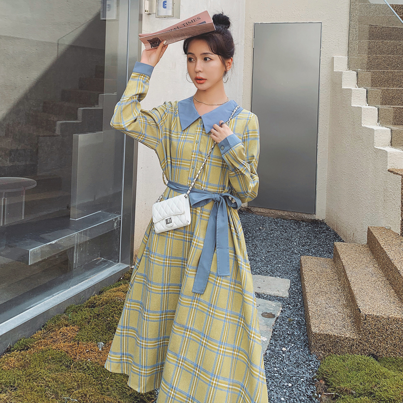 2021新款格子撞色连衣裙817-P115控168，女装连衣裙，依依服饰