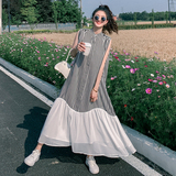 新款现货！正版条纹雪纺拼接超显瘦连衣裙2250-P100控158有，女装连衣裙，依依服饰