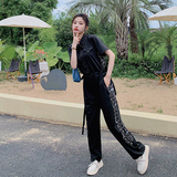 图现货！字母拼色设计垂感气质连体裤806-P115控168，女装休闲裤，依依服饰