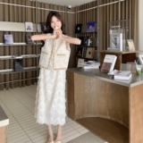 精致小香风重工流苏吊带裙两件套2025年夏季新款简约无袖马甲套装，女装套装/套裙，依依服饰