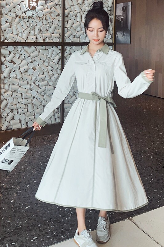 2021秋装新款拼接色长袖连衣裙女819-P115控168,女装连衣裙,依依服饰