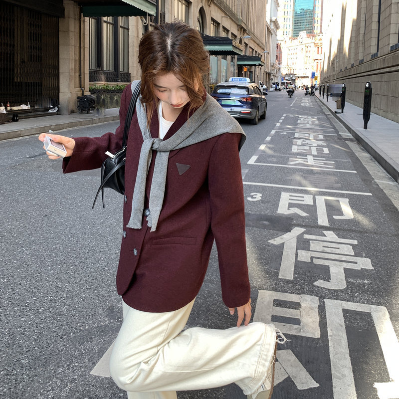现货！休闲披肩毛呢西装外套B001-8317P165控248（配围巾），女装西装，依依服饰