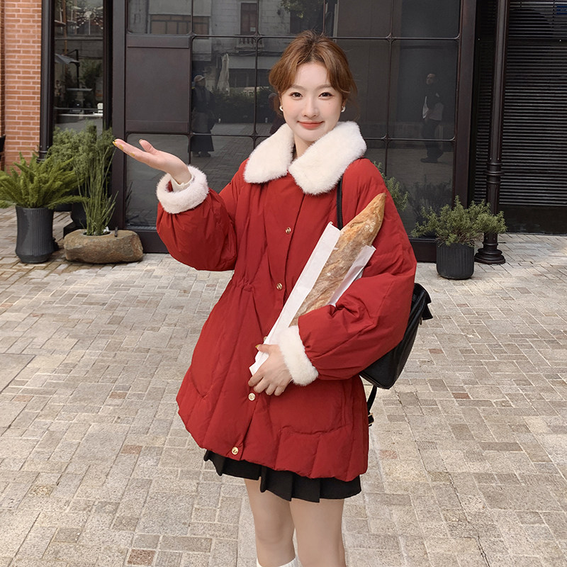 新品大货！仿貂毛领小个子收腰50(鹅)绒服M155-P270控398,女装羽绒服,依依服饰