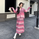 现货！针织开衫上衣渐变连衣裙两件套B001-8305-P155控228，女装套装/套裙，依依服饰