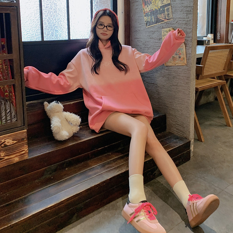 现货！美式慵懒风渐变连帽刺绣卫衣6003-P120控178，女装卫衣/绒衫，依依服饰