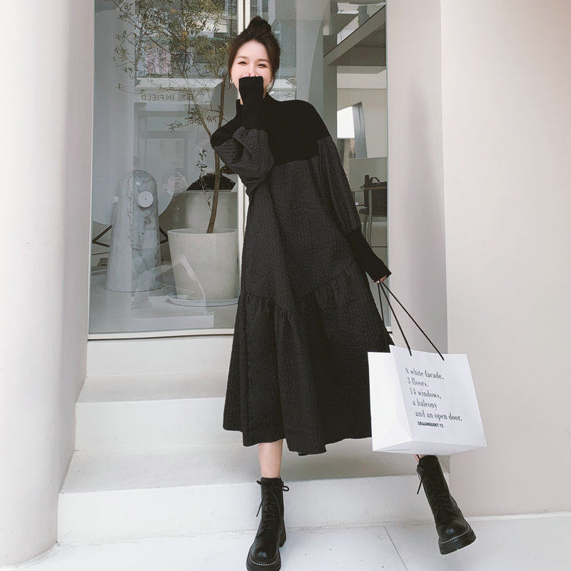 复古文艺风连衣裙女2025秋季简约典雅修饰身材超好看优雅拼接裙子，女装连衣裙，依依服饰