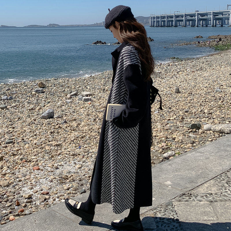 韩系慵懒赫本千金风呢子大衣女秋冬高级设计感超好看长款毛呢外套,女装毛呢外套,依依服饰