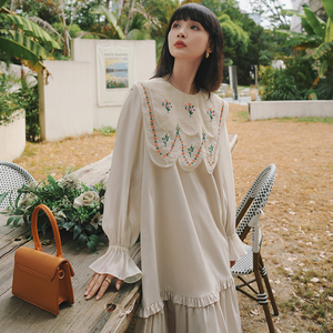 【大货】原创甜妹刺绣大花边翻领长款连衣裙 2265P115控168,女装连衣裙,依依服饰