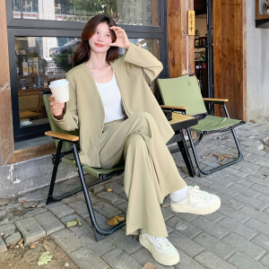 高级感长袖西装女2025年春季新款松弛感穿搭气质阔腿裤图片