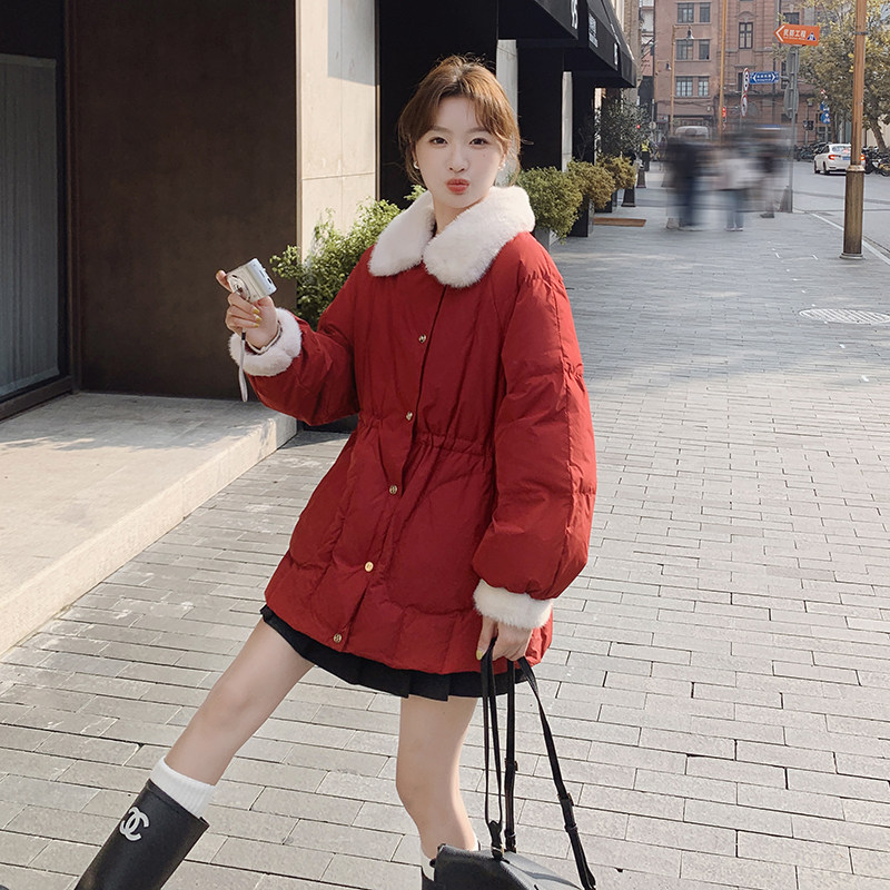 新品大货！仿貂毛领小个子收腰50(鹅)绒服M155-P270控398,女装羽绒服,依依服饰