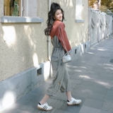 长袖牛仔连体裤女春秋季2025新款小个子设计感宽松休闲阔腿连衣裤，女装牛仔裤，依依服饰