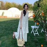 超好看刺绣拼接连衣裙女2025夏季新款韩系高级感显瘦A字背心裙子，女装连衣裙，依依服饰