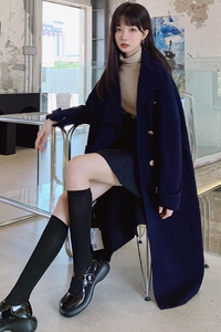 赫本风黑色呢子大衣女秋冬长款2023新款韩系夹棉毛呢外套加厚加棉图片