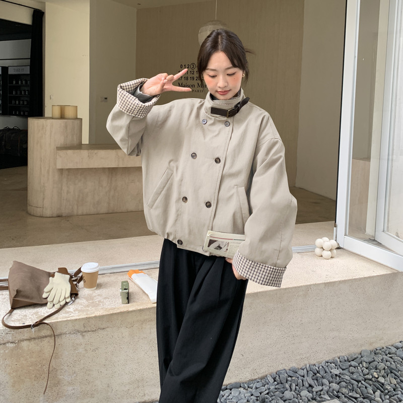【现货】格子拼接工装派克90绒羽绒服B001-M201-P325控468,女装羽绒服,依依服饰