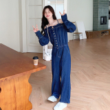 【新品】大货！高品质独特一字肩牛仔连体裤6062P150控218，女装连体裤，依依服饰