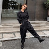 黑色工装连体裤秋女2024新款高腰显瘦洋气时尚设计感连衣长裤，女装休闲裤，依依服饰