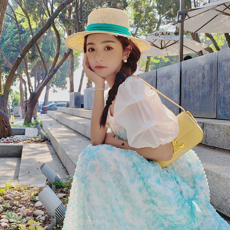 现货！超仙森系泡泡袖网纱裙2258-P115控168有买家秀，女装连衣裙，依依服饰