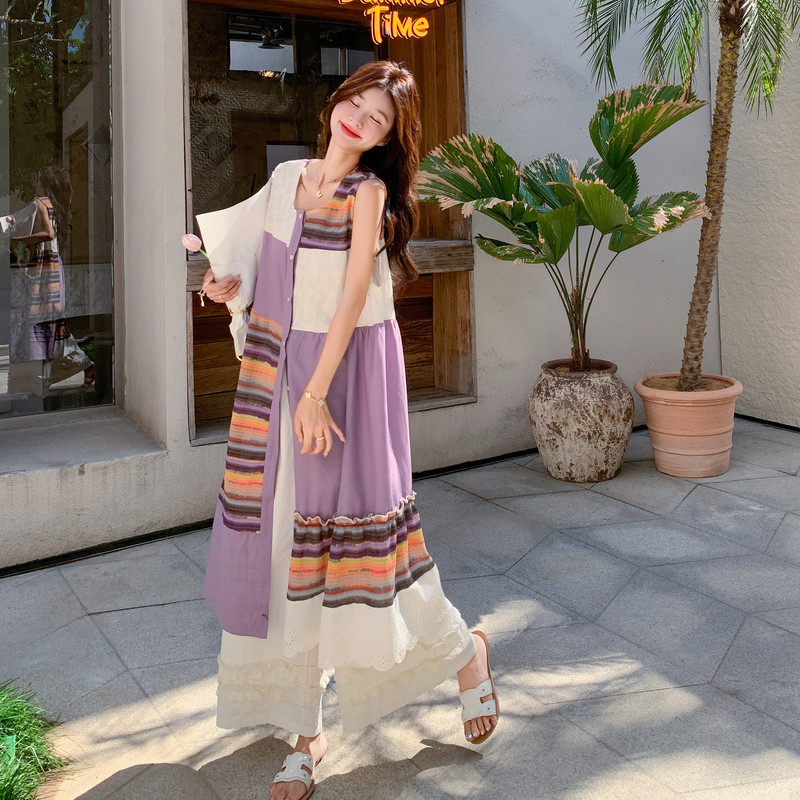 新品现货！日系复古文艺针织条纹背心裙+阔腿裤8061-P185控268，女装连衣裙，依依服饰