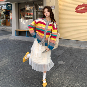 【现货】春日多巴胺条纹针织上衣+半裙两件套 8620-P175控288，女装套装/套裙，依依服饰