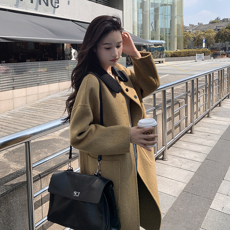 高级感超好看秋叶黄双面羊绒大衣女秋冬2024新款赫本长款毛呢外套,女装羊绒大衣,依依服饰