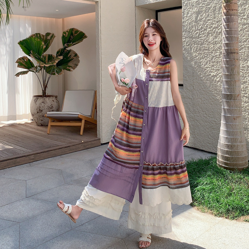 现货！日系复古文艺针织条纹背心裙+阔腿裤8061-P185控268，女装连衣裙，依依服饰