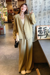 高级感长袖西装女2025年春季新款松弛感穿搭气质阔腿裤图片