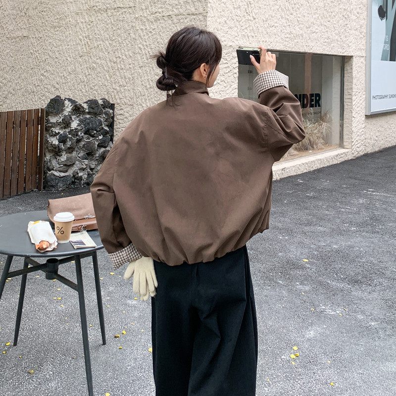 【现货】格子拼接工装派克90绒羽绒服B001-M201-P325控468,女装羽绒服,依依服饰