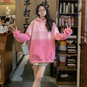 现货！美式慵懒风渐变连帽刺绣卫衣 6003-P125 控178，女装卫衣/绒衫，依依服饰