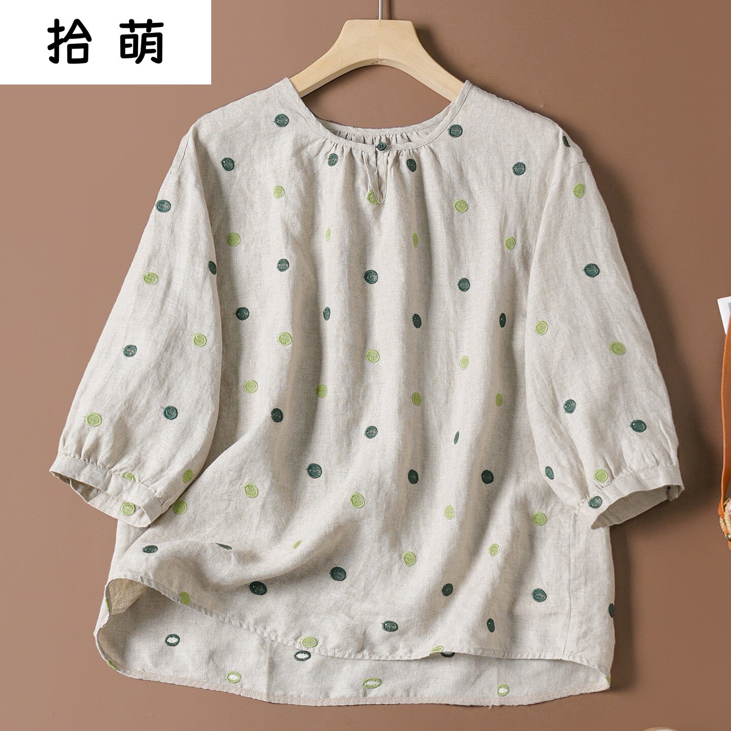 【青芽】女款宽松汉麻T恤波点上衬衫