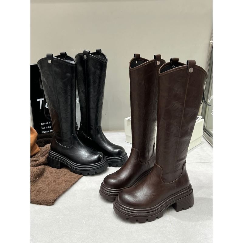 壹米恩2025秋冬季新款高筒靴粗跟厚底增高不过膝显瘦长筒骑士靴女