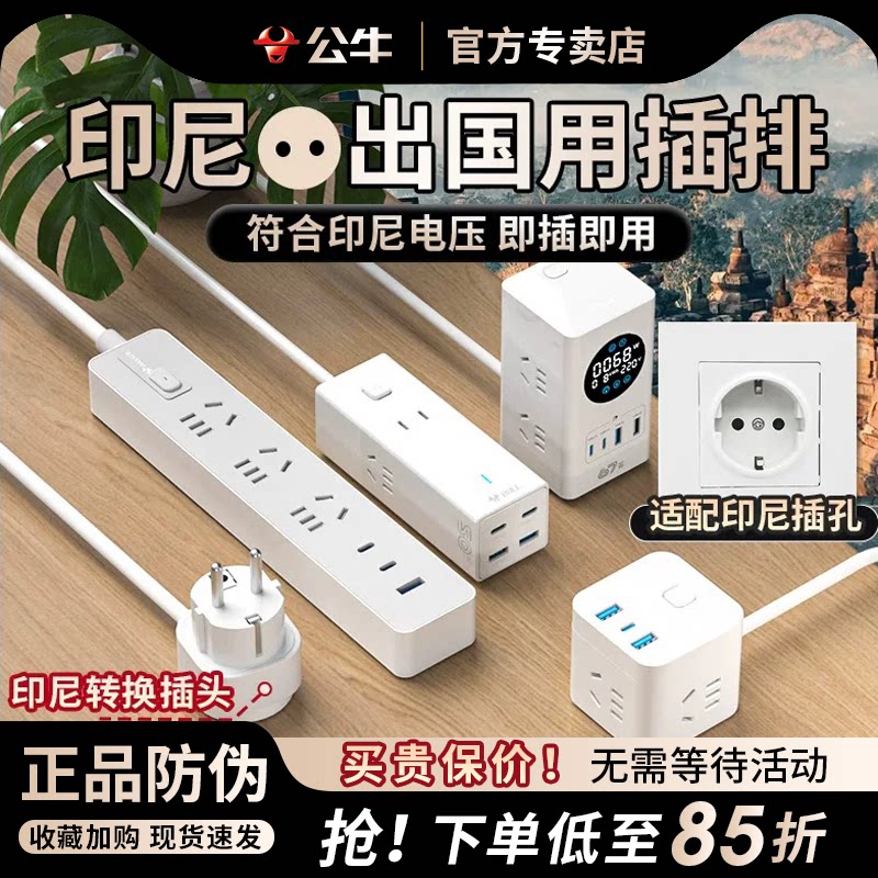 公牛印尼专用排插排插座转换器印尼转换插头印度尼西亚旅行充电用