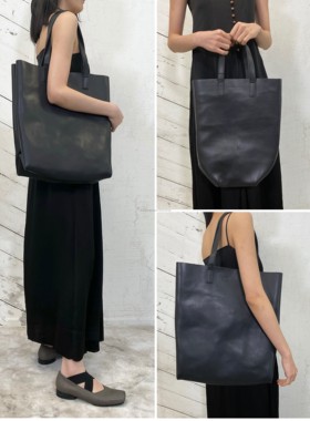 Uma Wang 黑色皮质手提肩背大容量托特包