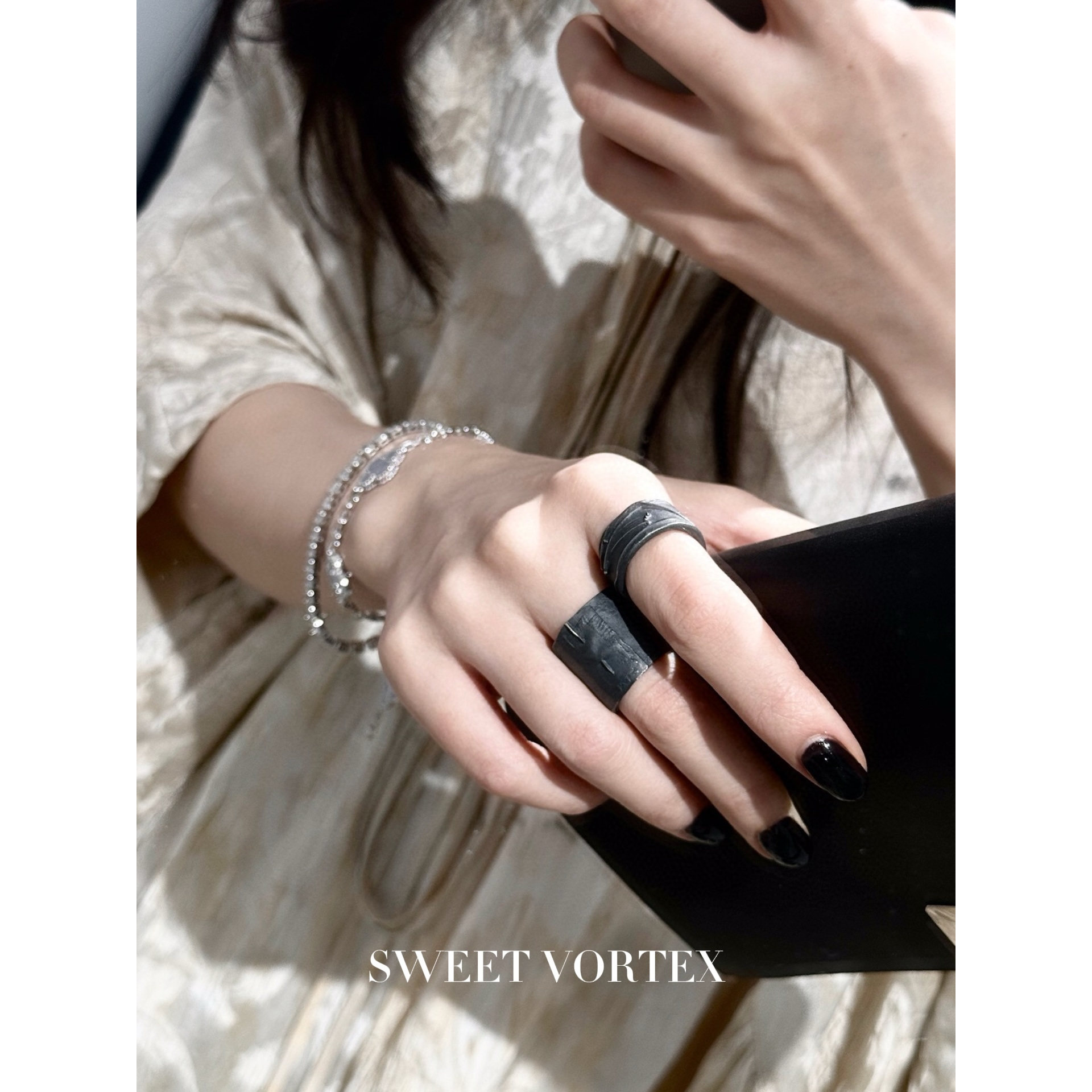 「现货秒发」Detaj 24SS 黑色纯银制小号/中号绣花针戒指