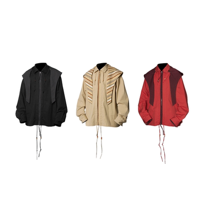 RELABEL 空间关系（正负）串珠抽褶水洗多色双拉头可拆兜帽衬衫