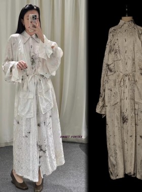 Mutedance 24秋冬 新品脏白色植物印染系带连衣裙