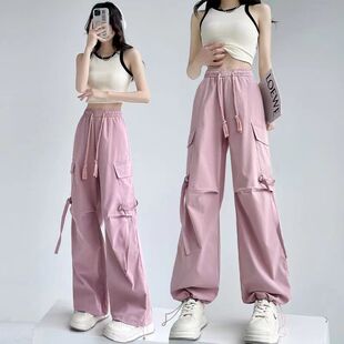 多口袋工装裤女长裤hiphop2025初中生帅气直筒显瘦百搭阔腿裤潮流