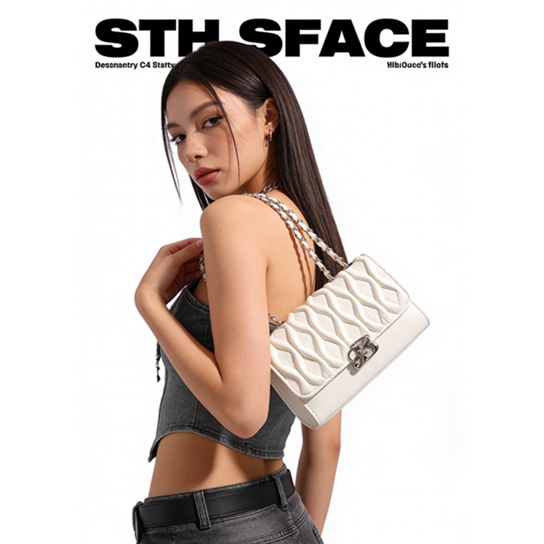 路易彼岸正品奶白褶皱链条包女春小方包