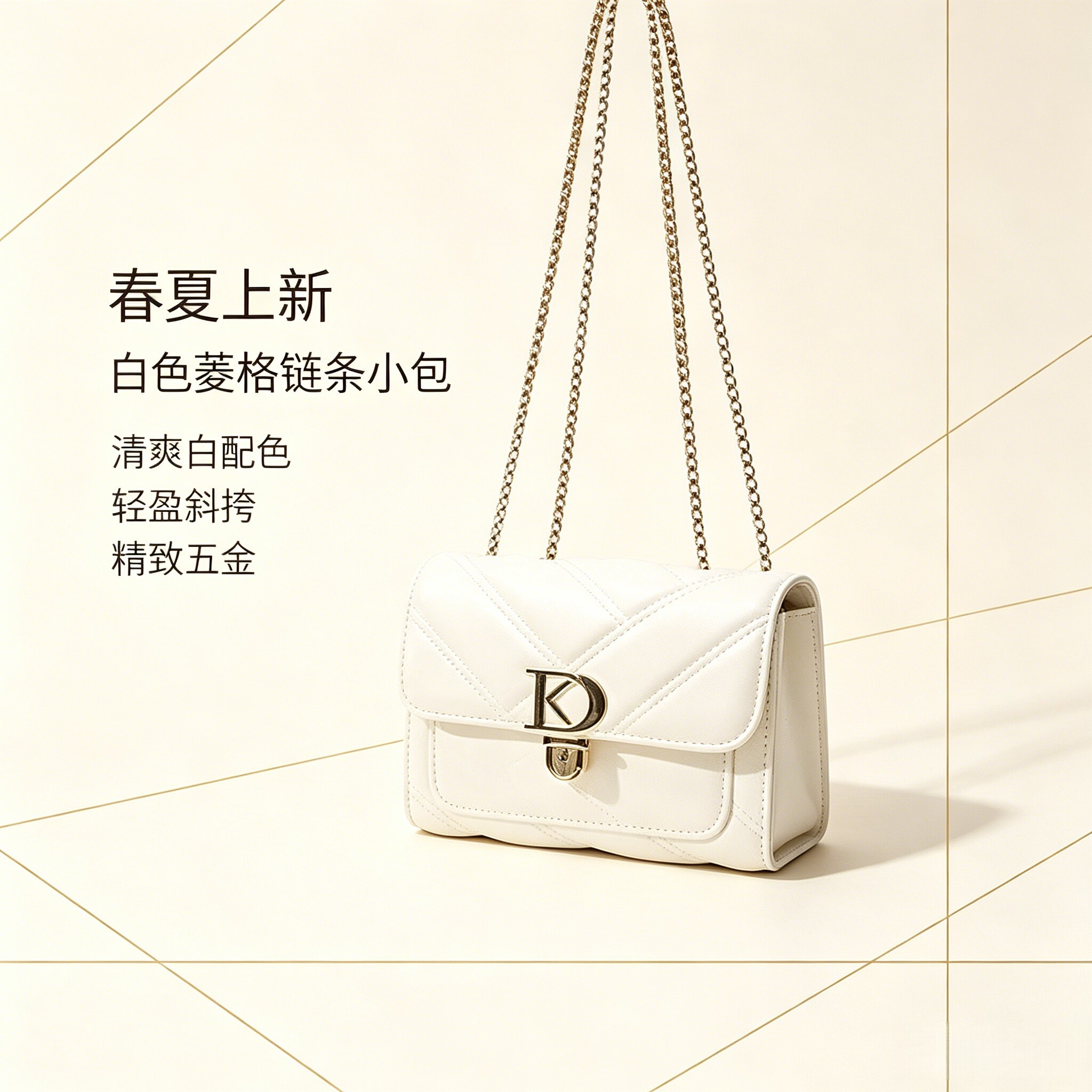 路易彼岸白色菱格链条小方包女2小方包