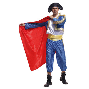 万圣节男士蓝白西班牙斗牛士勇士演出服matador cosplay化妆舞会