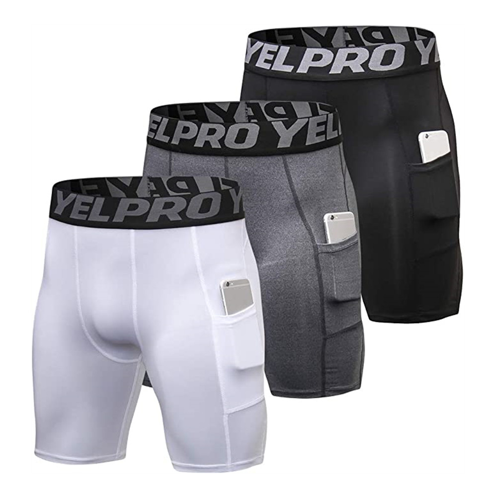 夏季男士排汗速干器械健身训练短裤带口袋大码弹力紧身跑步运动裤